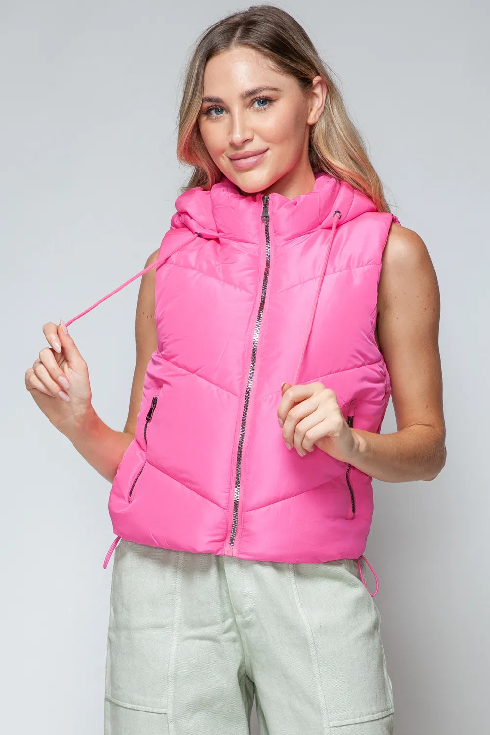 Pink Snobbish Zip Up Quilted Hooded Vest | Vest Jackets Daverri Fashions