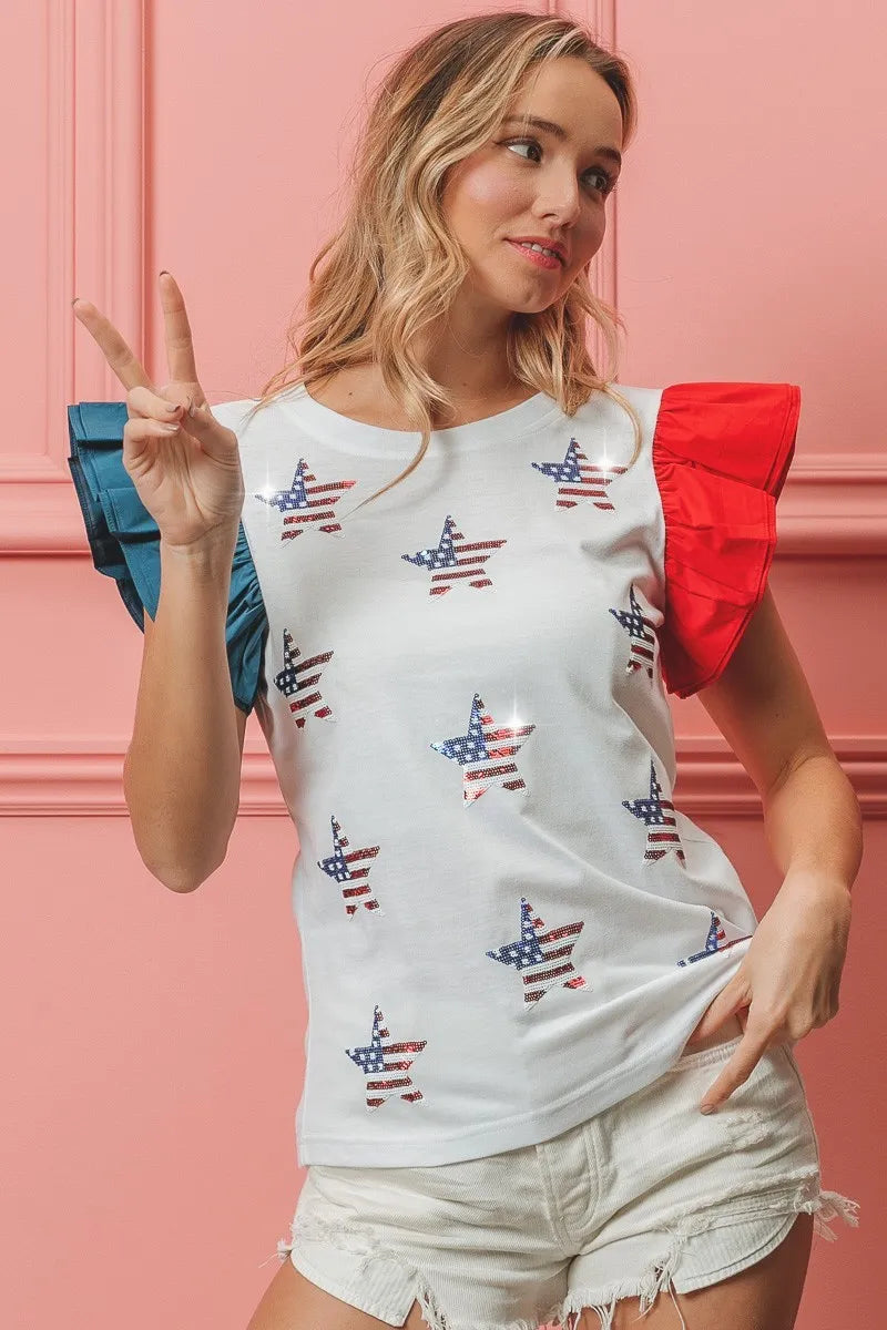 BiBi American Flag Sequin Stars Top Tops