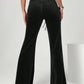 Daverri black velvet flare pants with high-waisted drawstring waistband