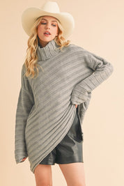 Aemi + Co Asymmetrical Side Slit Turtleneck Sweater Gray