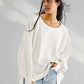 Slit Round Neck Dropped Shoulder Sweatshirt - DAVERRI FASHIONS