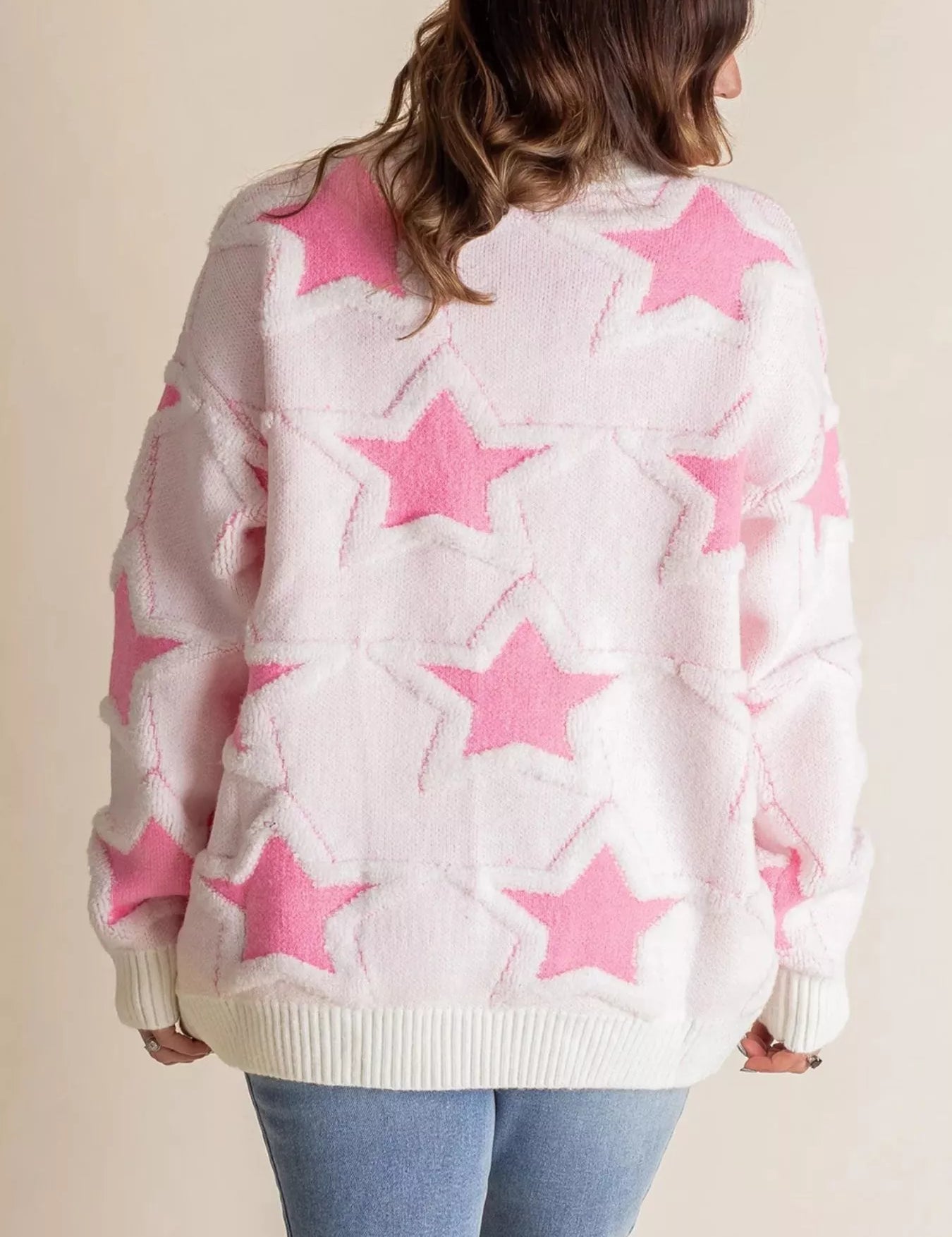 Oversized Star Pattern Ribbed Edge Drop Shoulder Sweater | Sweaters Daverri Fashions