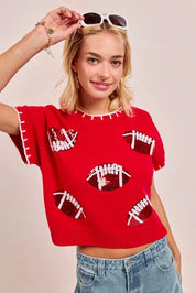BiBi Gameday Sequin Football Embroidered Stitch Sweater | Sweaters Daverri Fashions