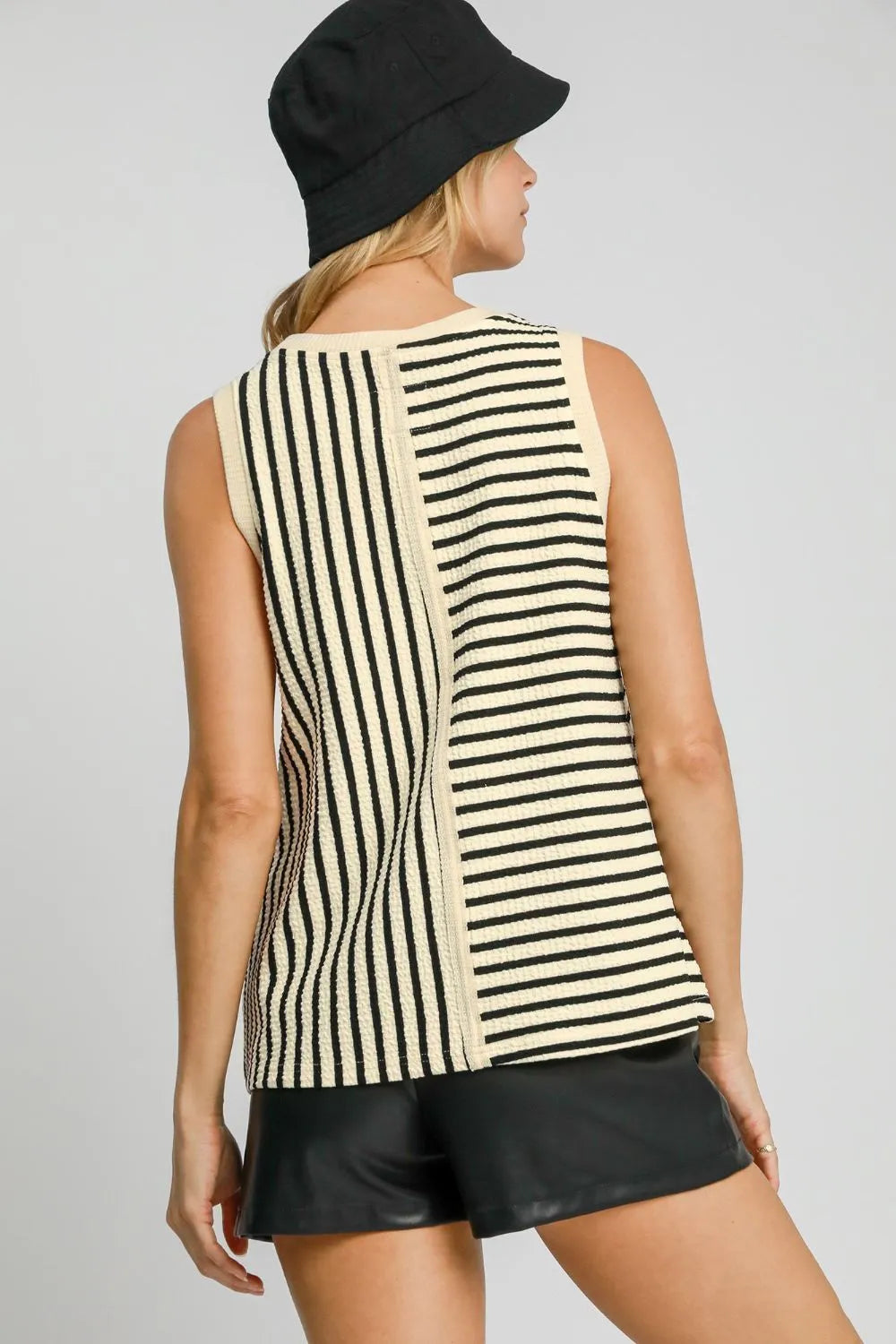 Umgee Round Neck Texture Striped Tank Cream | Tank Tops Daverri Fashions