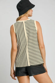 Umgee Round Neck Texture Striped Tank Cream | Tank Tops Daverri Fashions