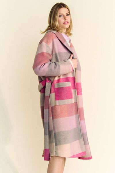 Davi & Dani Tied Color Block Collared Neck Coat Outerwear