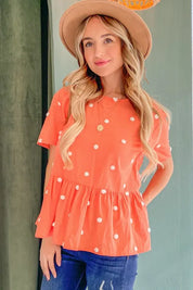 CORAL And The Why Pom Pom Polka Dots Short Sleeve Top | Tops Daverri Fashions