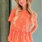 And The Why Pom Pom Polka Dots Short Sleeve Top CORAL