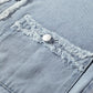 Light blue frayed edge flap pockets denim vest jacket with silver buttons