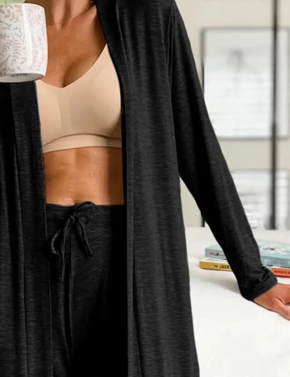 Open Front Long Sleeve Cardigan and Pants Lounge Set | Loungewear Sets Daverri Fashions