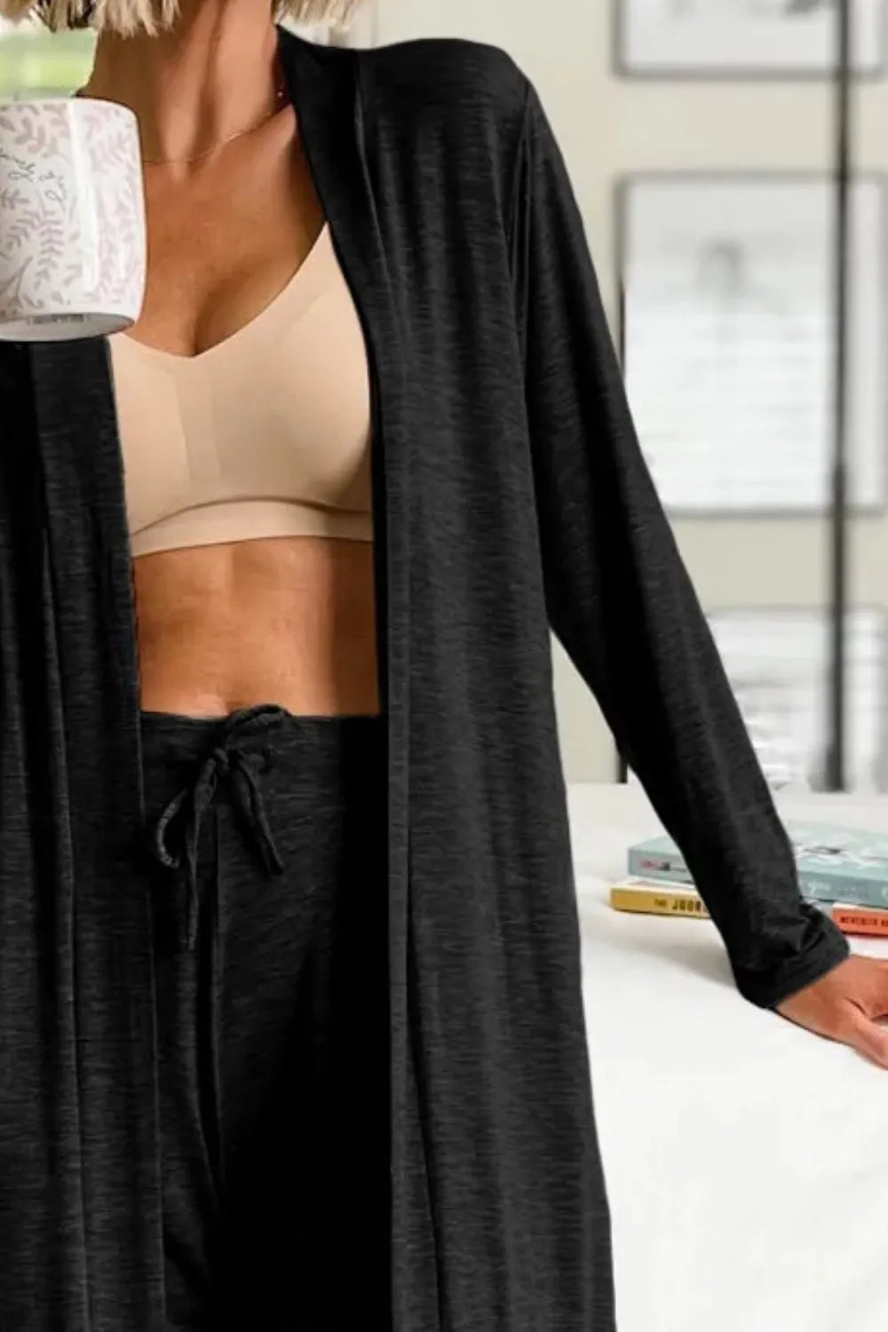 Open Front Long Sleeve Cardigan and Pants Lounge Set | Loungewear Sets Daverri Fashions