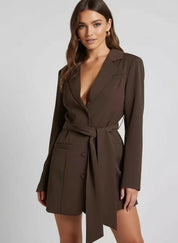 Lapel Collar Tie Waist Mini Blazer Dress | Mini Dresses Daverri Fashions