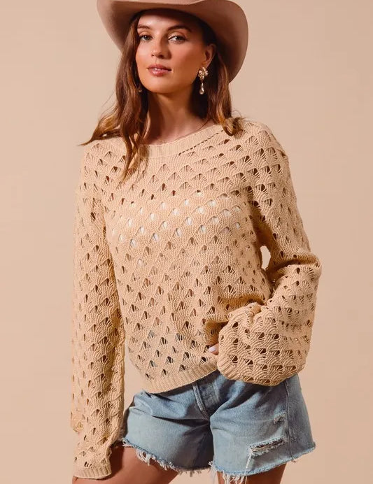 SO ME Geometric Pattern Open Knit Lightweight Sweater | Sweaters Daverri Fashions