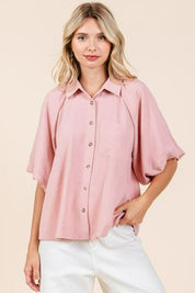 Mittoshop Airflow Short Bubble Sleeve Button Down Shirt Rose Wood