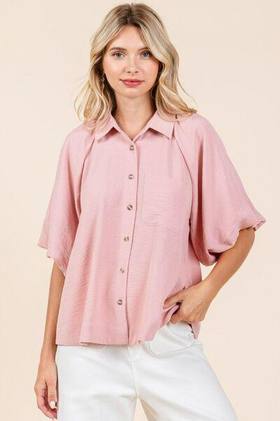 Mittoshop Airflow Short Bubble Sleeve Button Down Shirt - DAVERRI FASHIONS