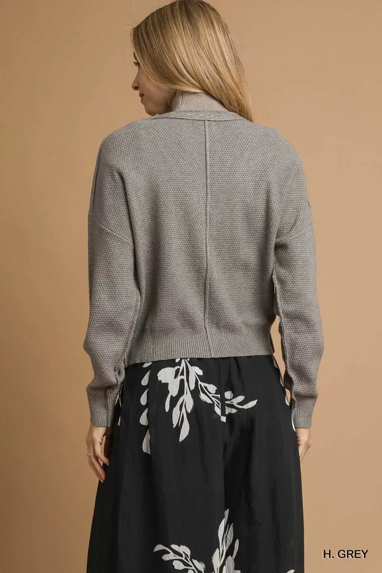 Umgee Chunky Cable Knit V-Neck Button-Up Cardigan H. Grey - DAVERRI FASHIONS