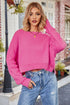 Vibrant pink ribbed knit cropped round neck drop shoulder sweater