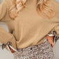Leopard Bow Decor Split Cuff Contrast Trim Sweater - DAVERRI FASHIONS