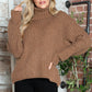 Turtleneck Dropped Shoulder Pullover Sweater Brown - DAVERRI FASHIONS