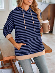 Lovelet Drawstring Striped Long Sleeve Hoodie | Hoodies Daverri Fashions