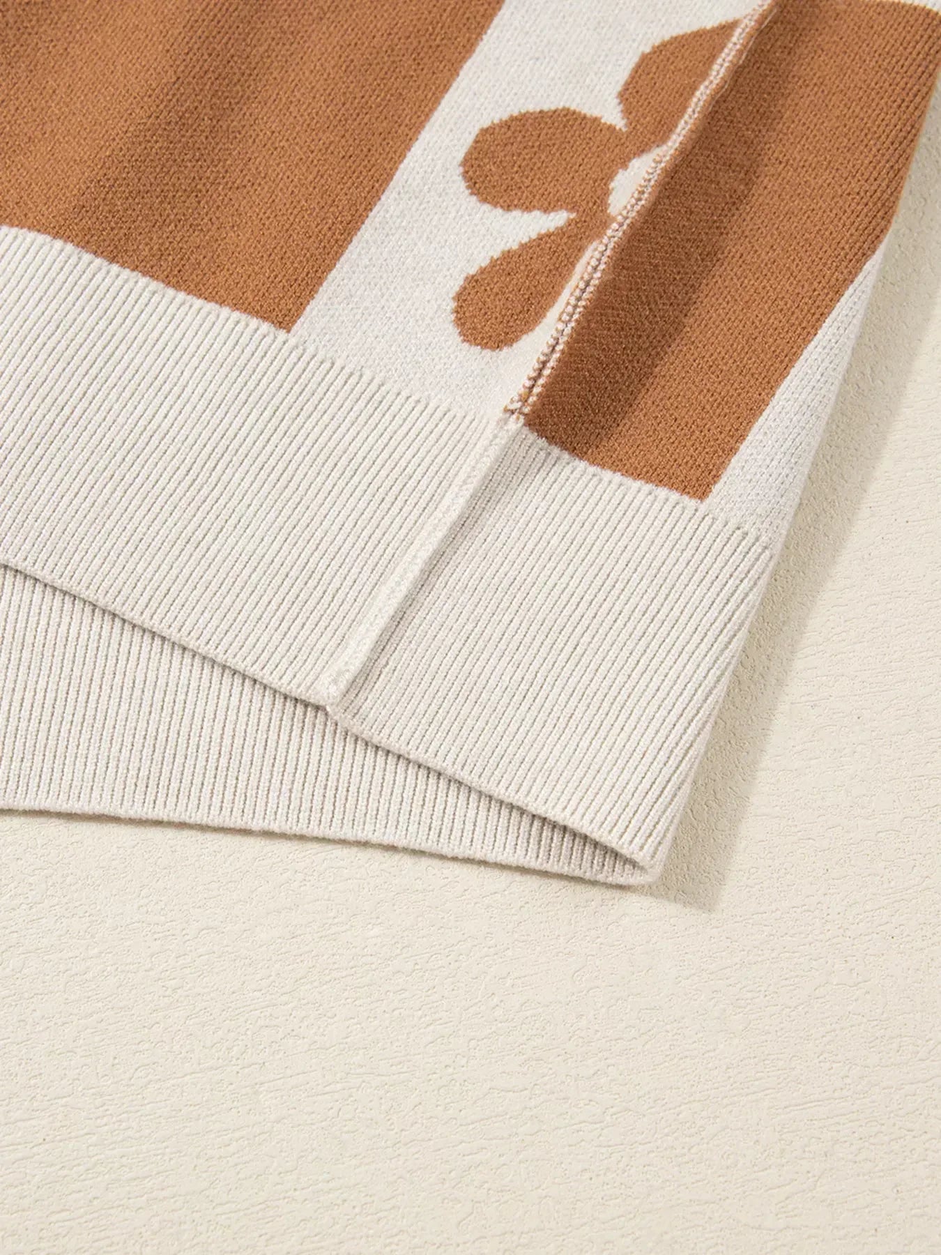 Flower Plaid Henley Baggy Sweater - DAVERRI FASHIONS