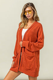 BiBi Open Front Drop Shoulder Cardigan with Pockets | Cardigans Daverri Fashions