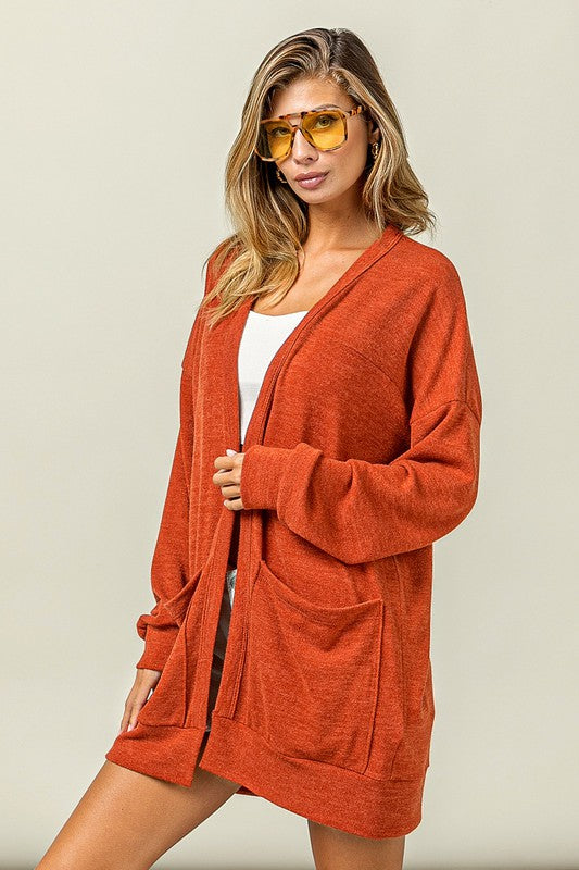 BiBi Open Front Drop Shoulder Cardigan with Pockets Cardigans