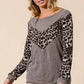BiBi Sweater Knit Top With Leopard V Shape Block - DAVERRI FASHIONS
