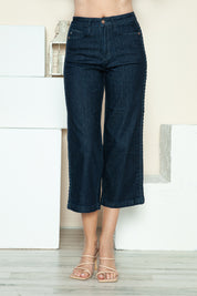 Judy Blue Full Size Side Seam Braid Detail Crop Wide Leg Jeans | Jeans Daverri Fashions