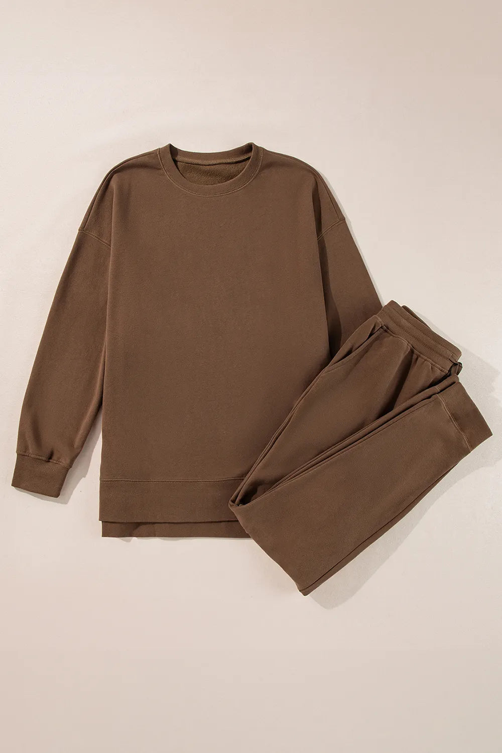 Side Slit Round Neck Long Sleeve Top and Pants Set | Loungewear Sets Daverri Fashions