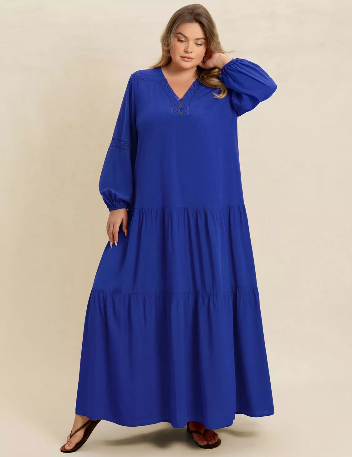 Plus Size Bohemian Tiered Maxi Dress with Balloon Sleeves | Maxi Dresses Daverri Fashions