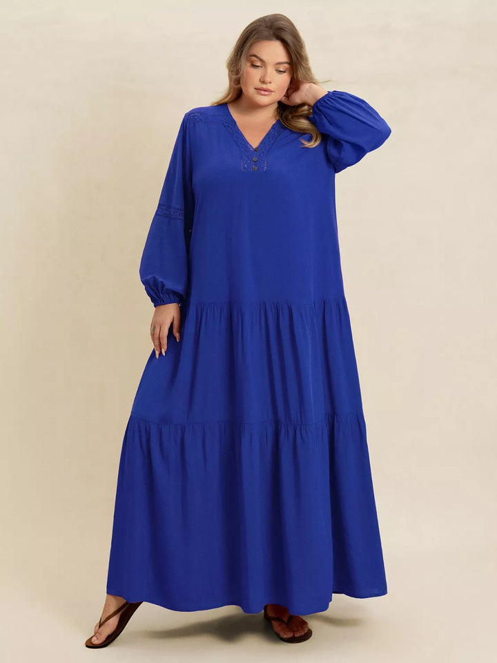 Plus Size Bohemian Tiered Maxi Dress with Balloon Sleeves | Maxi Dresses Daverri Fashions