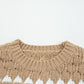 Women’s tan contrast detail textured knit puff sleeve baggy sweater with white triangular patterns