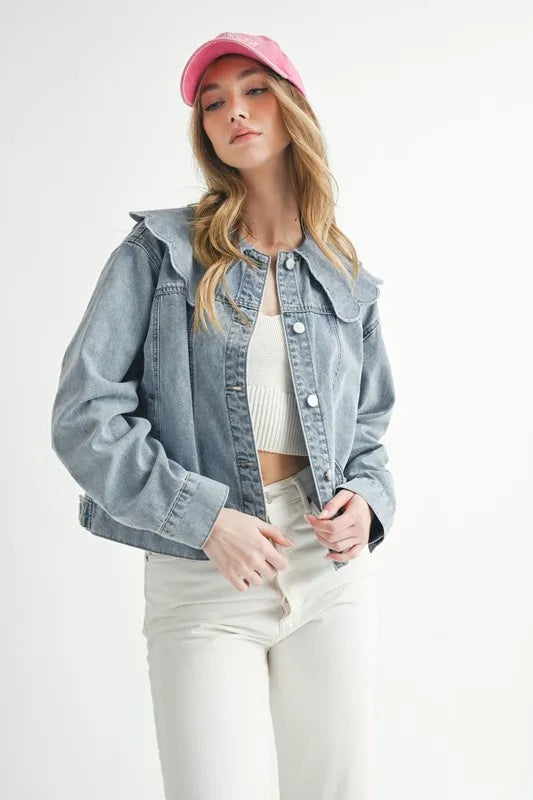MABLE Scallop Peter Pan Collar Denim Jacket