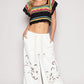 POL Openwork Ethnic Pattern Square Neck Cropped Knit Top Tops