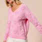 BiBi Valentines Heart Pompom V Neck Knit Top - DAVERRI FASHIONS