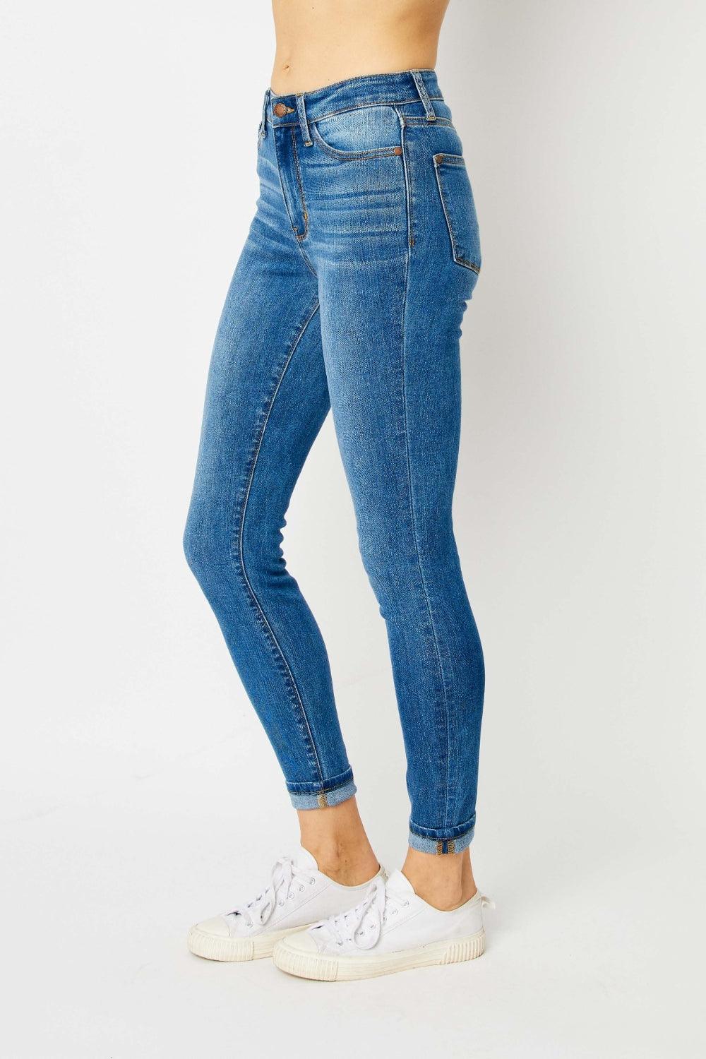 Judy Blue Full Size Cuffed Hem Low Waist Skinny Jeans Jeans