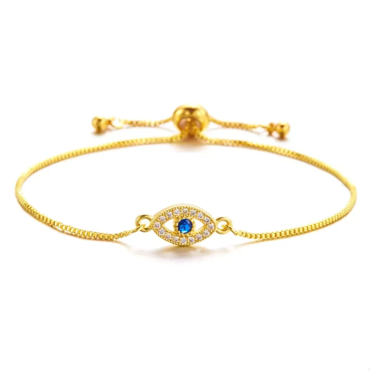 18K Gold-Plated Evil Eye Adjustable Bracelet - DAVERRI FASHIONS