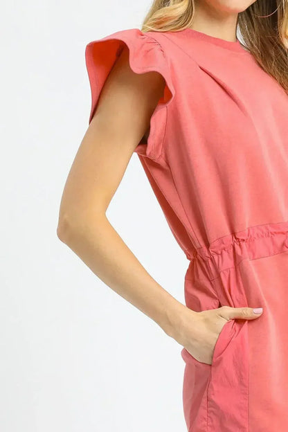 Umgee Luxe knit Ruffle Sleeve Drawstring Mini Dress - DAVERRI FASHIONS