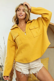 BiBi Flap Pockets Fleece Collared Sweatshirt | Sweatshirts Daverri Fashions