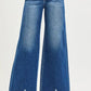 RISEN high-rise wide-leg blue denim jeans with frayed hem