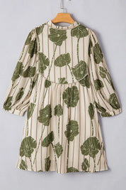 Printed Tie Neck Balloon Sleeve Mini Dress | Dresses Daverri Fashions