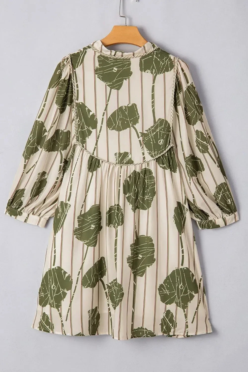 Printed Tie Neck Balloon Sleeve Mini Dress - DAVERRI FASHIONS