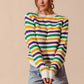 SO ME Mardi Gras Color Stripe Knit Sweater Top in vibrant green, yellow, purple, white stripes