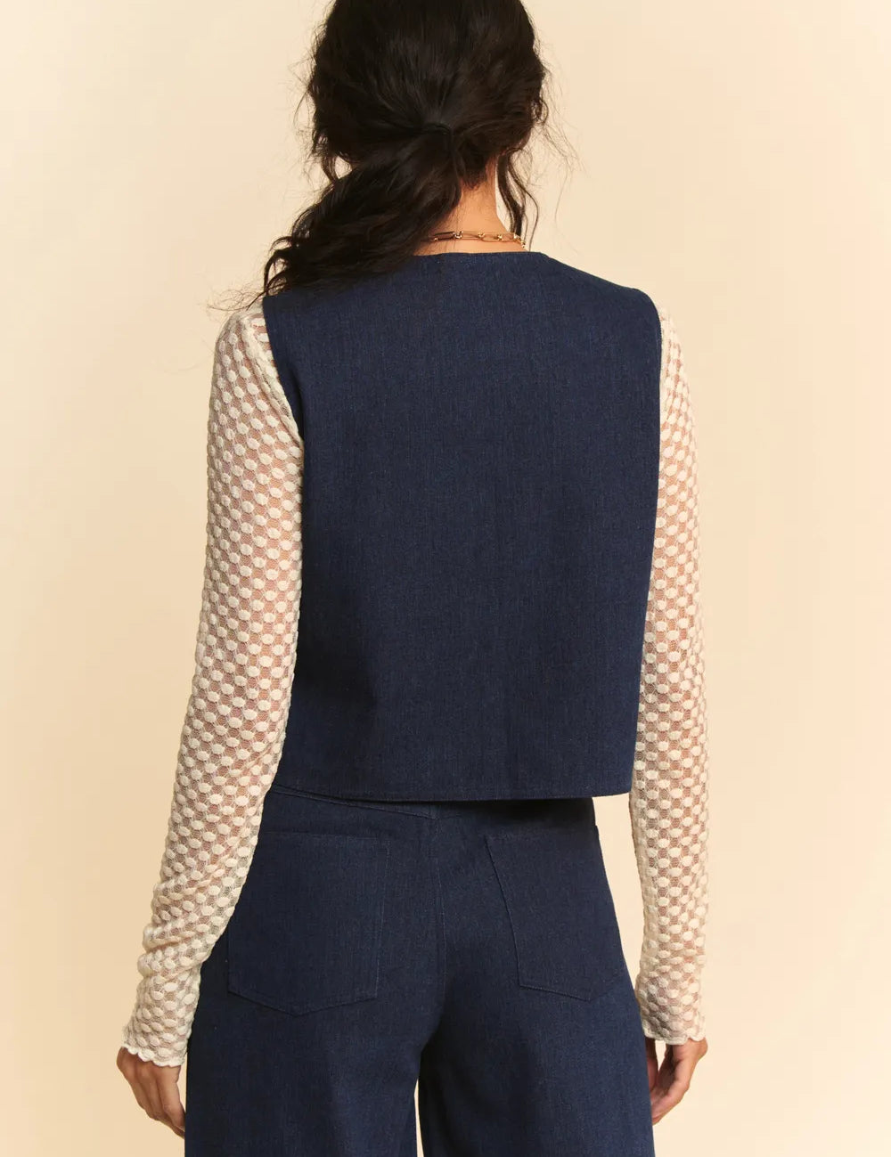 Davi & Dani Lace Patch Open Front Denim Vest | Vest Jackets Daverri Fashions