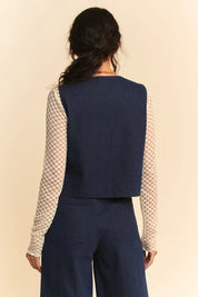 Davi & Dani Lace Patch Open Front Denim Vest | Vest Jackets Daverri Fashions