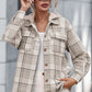 Daverri Plaid beige and brown hooded button-up shacket