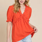 Lime 'N' Chili Solid Ruffled Deep V-Neck Puff Sleeve Babydoll Top - DAVERRI FASHIONS