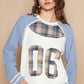 POL Plaid Number 06 Raglan Sleeve T-Shirt Light Blue T-Shirts