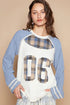 POL Plaid Number 06 Raglan Sleeve T-Shirt Light Blue T-Shirts